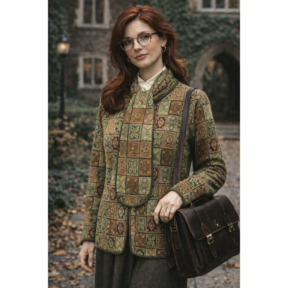 Nina Leonard Blazer Jacket Coat Green Long Sleeve Size M